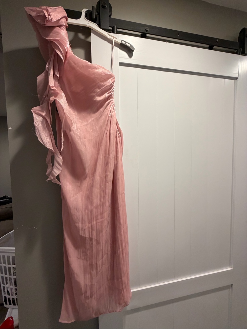 French Connection Elegant One-Shoulder Pink Ruffle Evening Dress